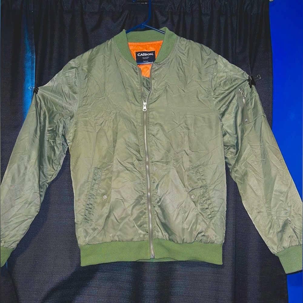 Carbon, green and orange bomber jacket, men’s large